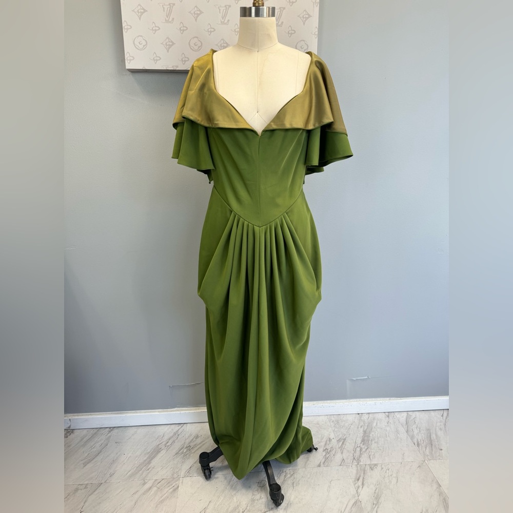 Unique Vintage Olive and Khaki Draped Maxi Dress